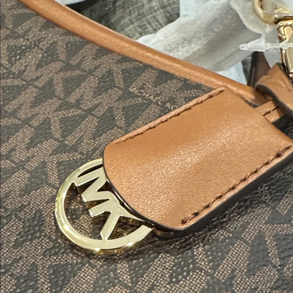 Michael Kors Jet Set Signature Brown Leather Satchel Crossbody
